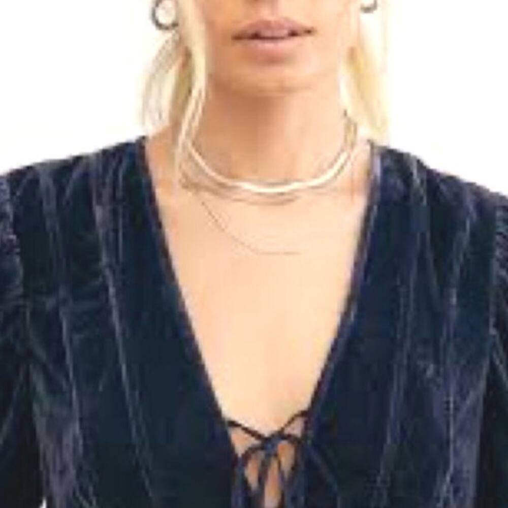 Free People Adelle Velvet‎ Dress Indigo Lost Blue Shory Sleeve Size Medium - Picture 7 of 7